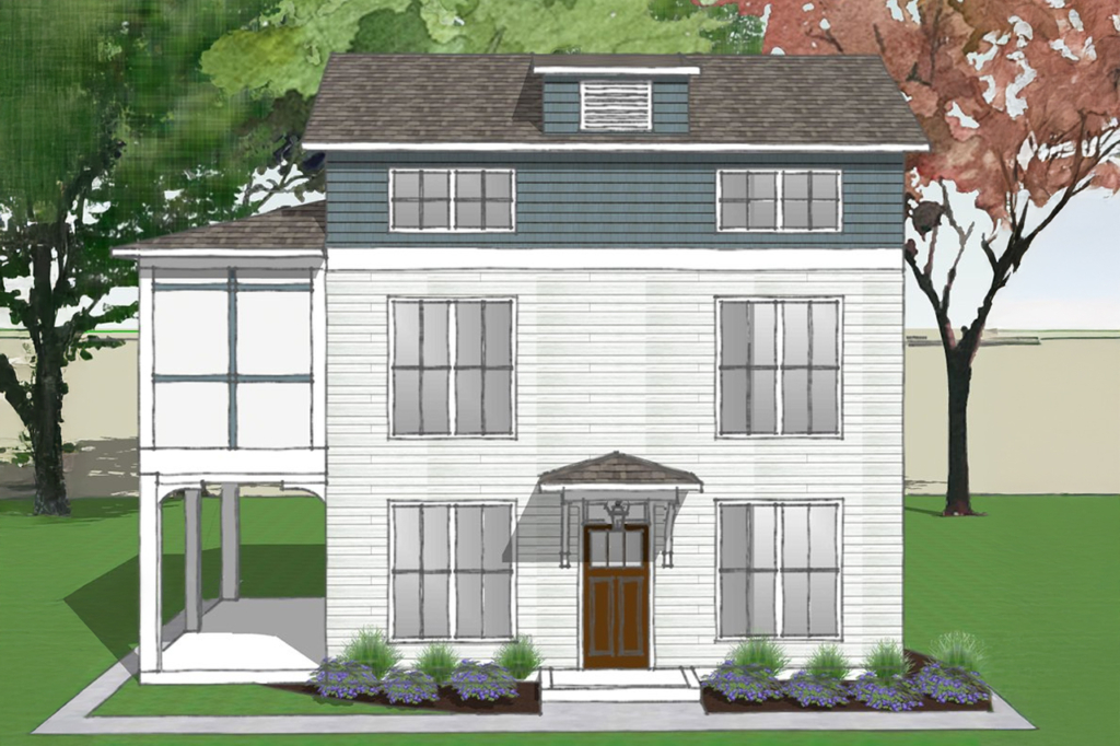 Architectural rendering of a new three-story home in Saluda Village, a thoughtfully planned community in West Columbia, SC.